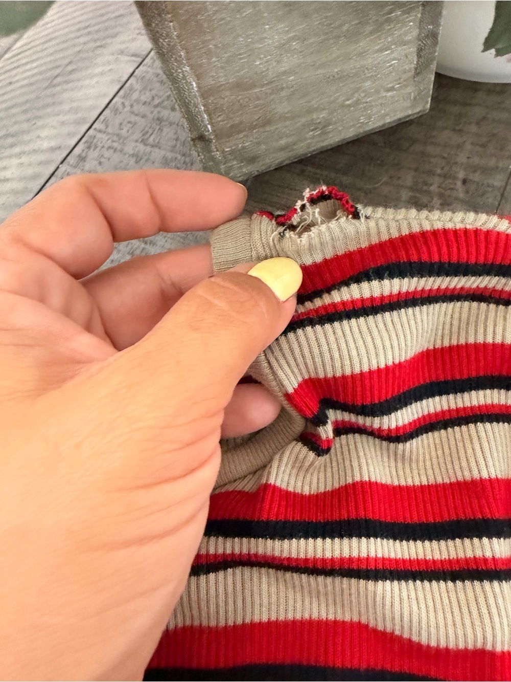 Brandy Melville Red and Cream Striped Ribbed Long-Sleeve Top - Picture 3 of 3